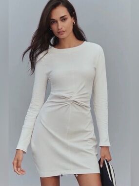 Daily Practice Anthropologie White Twist Front Mini Dress Long Sleeve NWT S